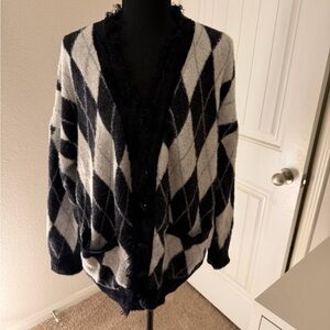 Black and grey-white Open-Front Women's Sweater Cardigan